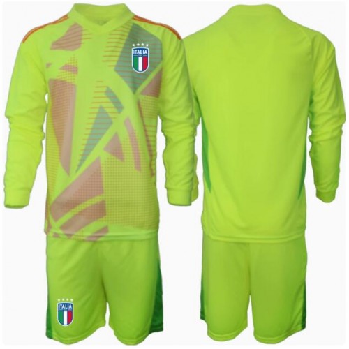 Stroje piłkarskie Włochy Bramkarskie Koszulka Podstawowej dla dzieci ME 2024 Długi Rękaw (+ szorty)